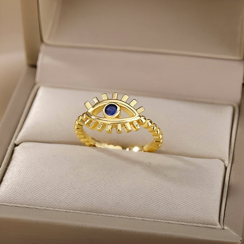 Gold Plated Contemporary Style Evil Eye Themed Adjustable Ring