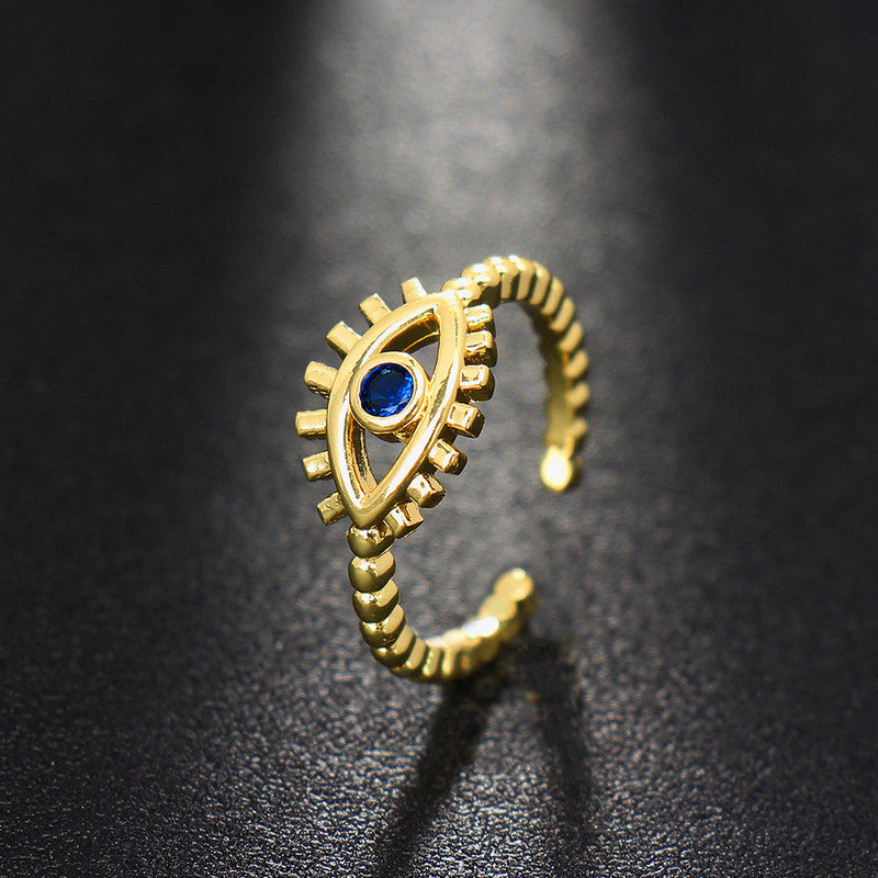 Gold Plated Contemporary Style Evil Eye Themed Adjustable Ring