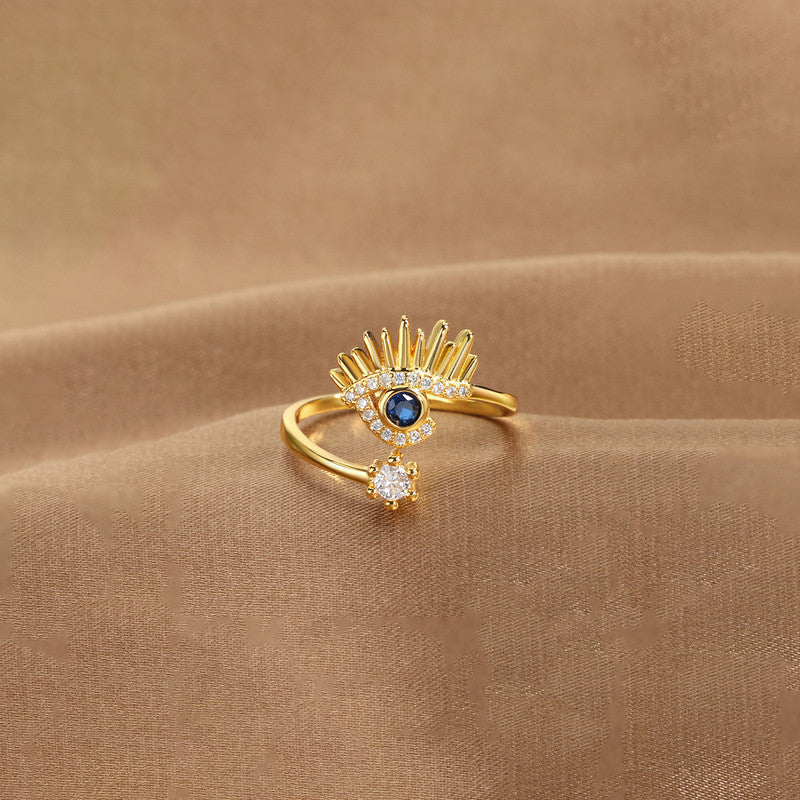 Gold Plated Contemporary Style Evil Eye Themed Adjustable Ring