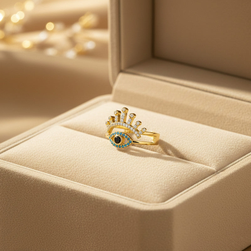 Gold Plated Contemporary Style Evil Eye Themed Adjustable Ring