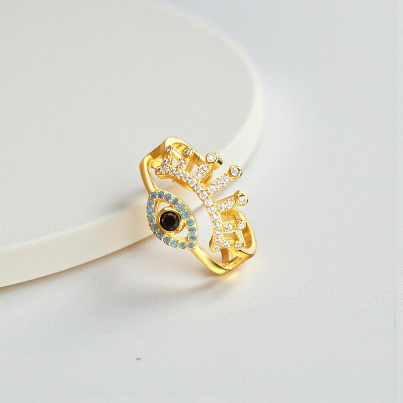 Gold Plated Contemporary Style Evil Eye Themed Adjustable Ring