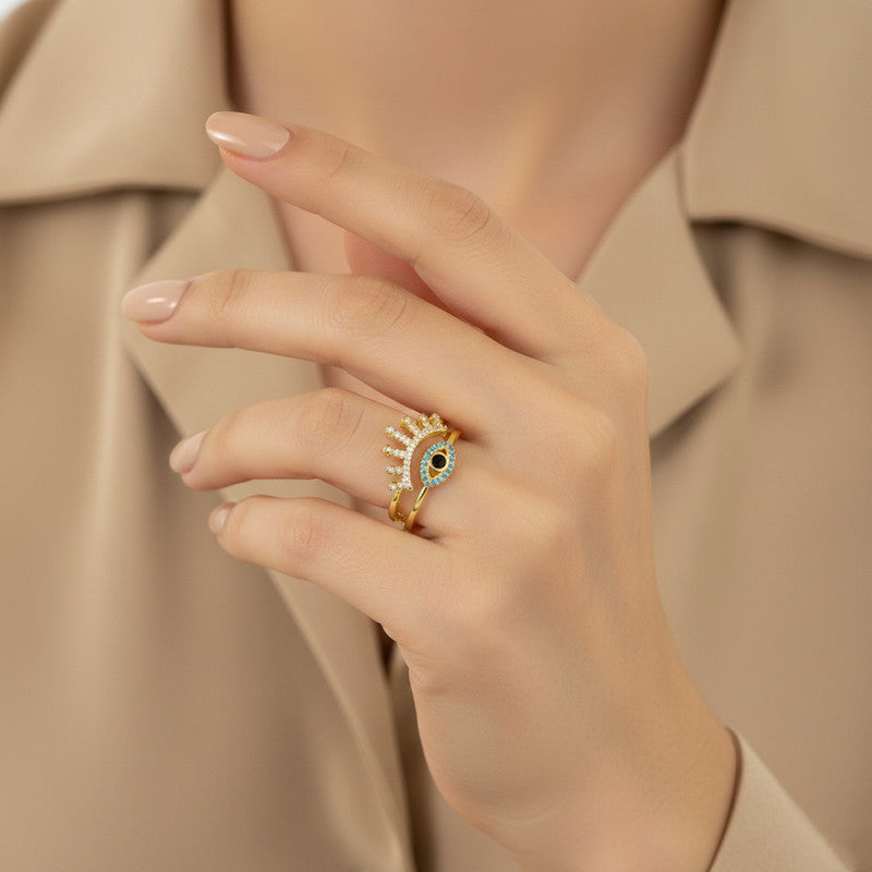 Gold Plated Contemporary Style Evil Eye Themed Adjustable Ring