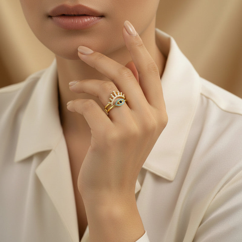 Gold Plated Contemporary Style Evil Eye Themed Adjustable Ring