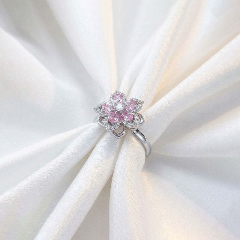 Silver Plated Star Themed Pink Rotatable Adjustable Ring