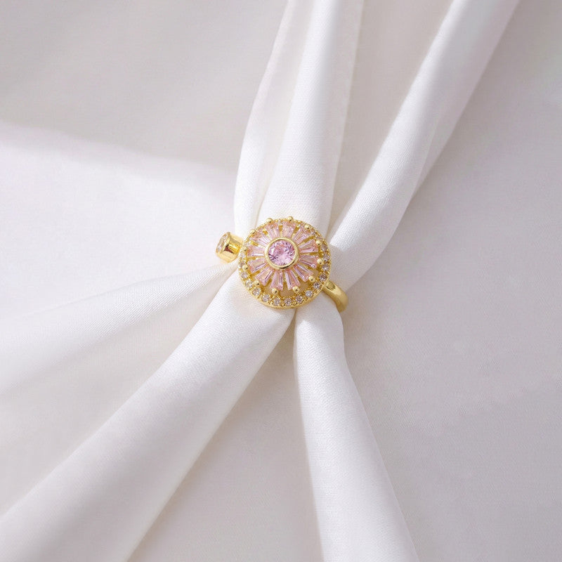 Gold Plated Round Shape Pink Rotatable Adjustable Ring