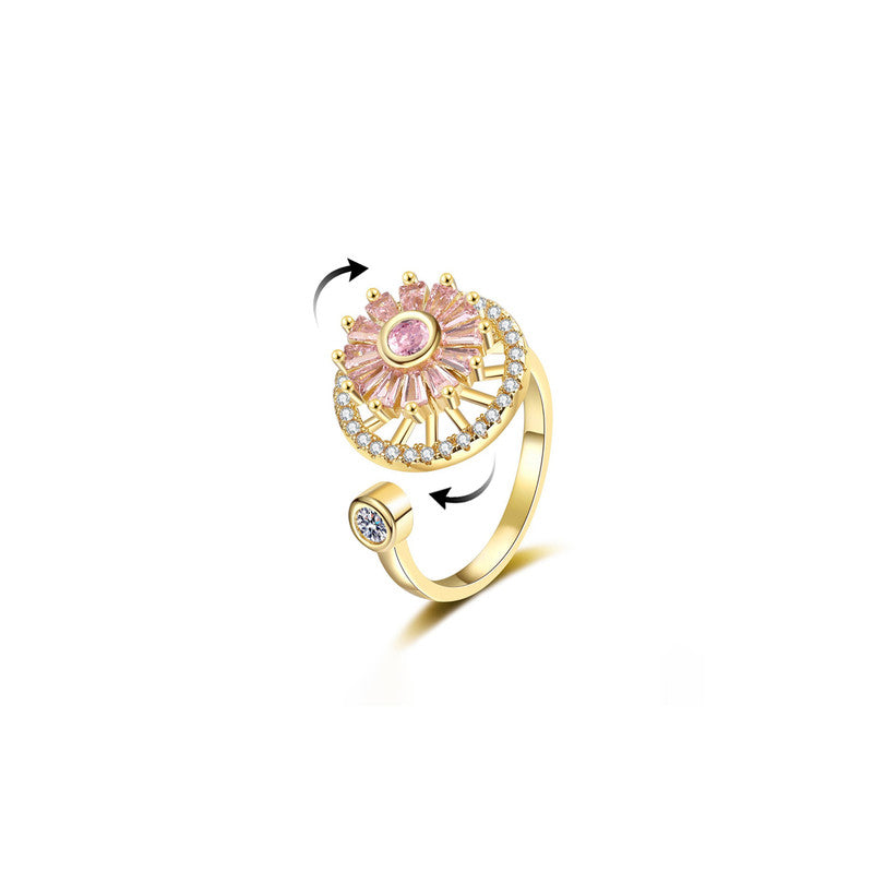 Gold Plated Round Shape Pink Rotatable Adjustable Ring