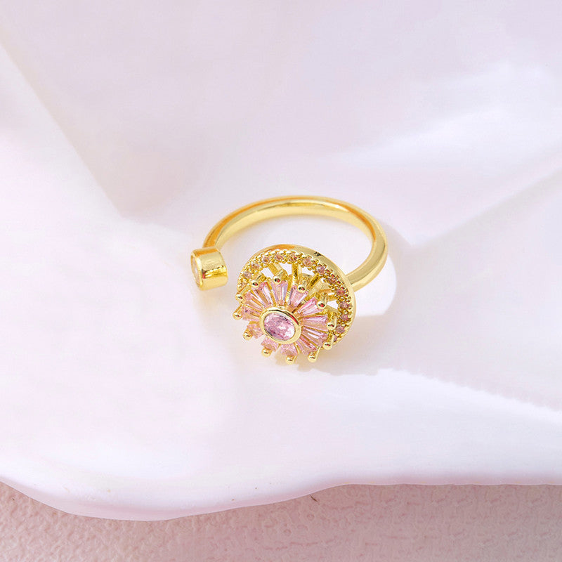 Gold Plated Round Shape Pink Rotatable Adjustable Ring
