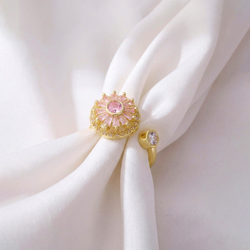 Gold Plated Round Shape Pink Rotatable Adjustable Ring