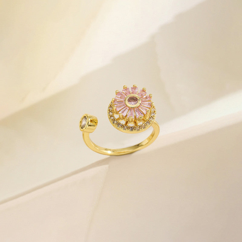 Gold Plated Round Shape Pink Rotatable Adjustable Ring
