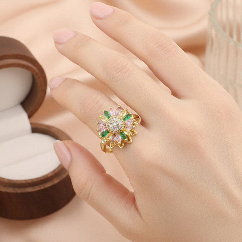 Gold Plated Star Shaped Multicolor Rotatable Adjustable Ring
