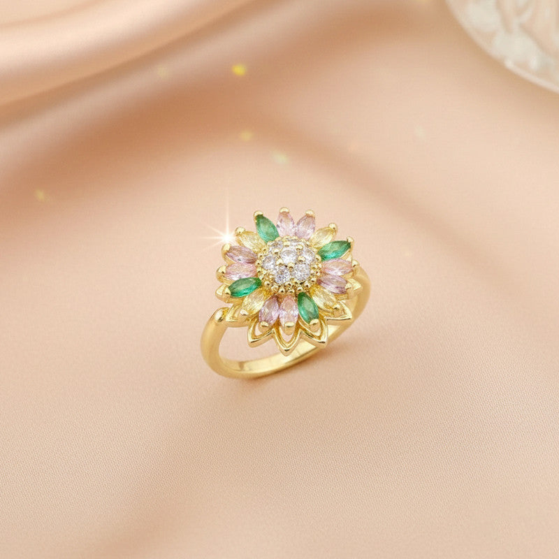 Gold Plated Star Shaped Multicolor Rotatable Adjustable Ring