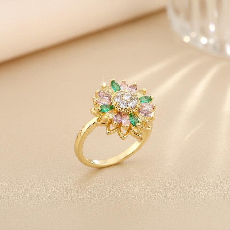 Gold Plated Star Shaped Multicolor Rotatable Adjustable Ring