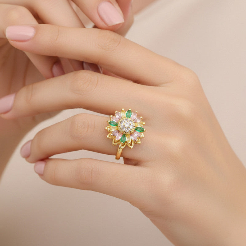 Gold Plated Star Shaped Multicolor Rotatable Adjustable Ring