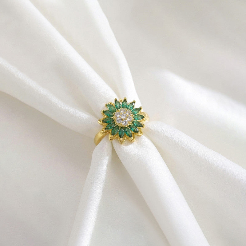 Gold Plated Star Shaped Green Rotatable Adjustable Ring