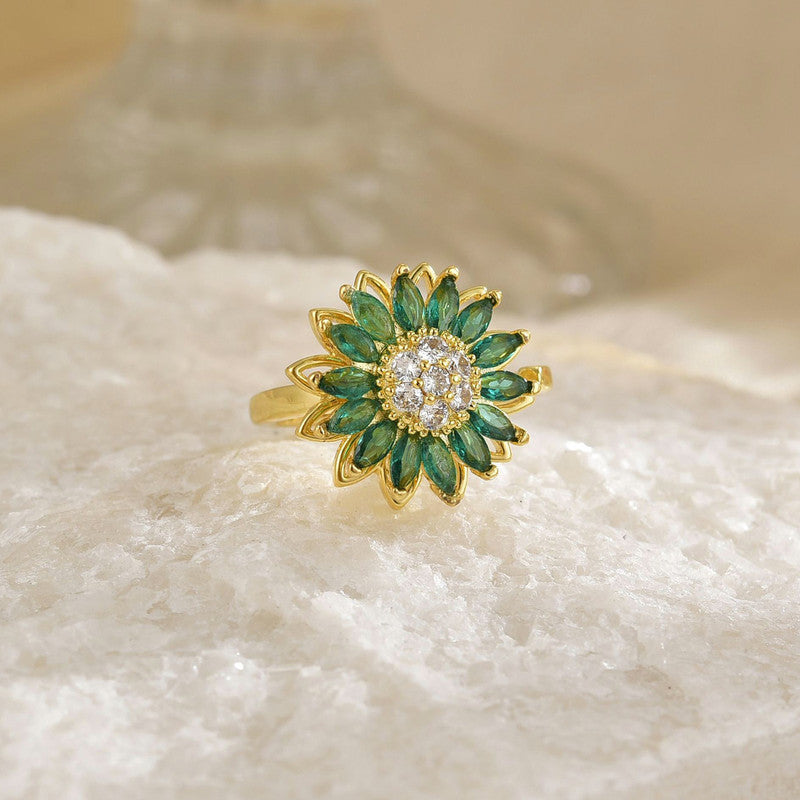 Gold Plated Star Shaped Green Rotatable Adjustable Ring