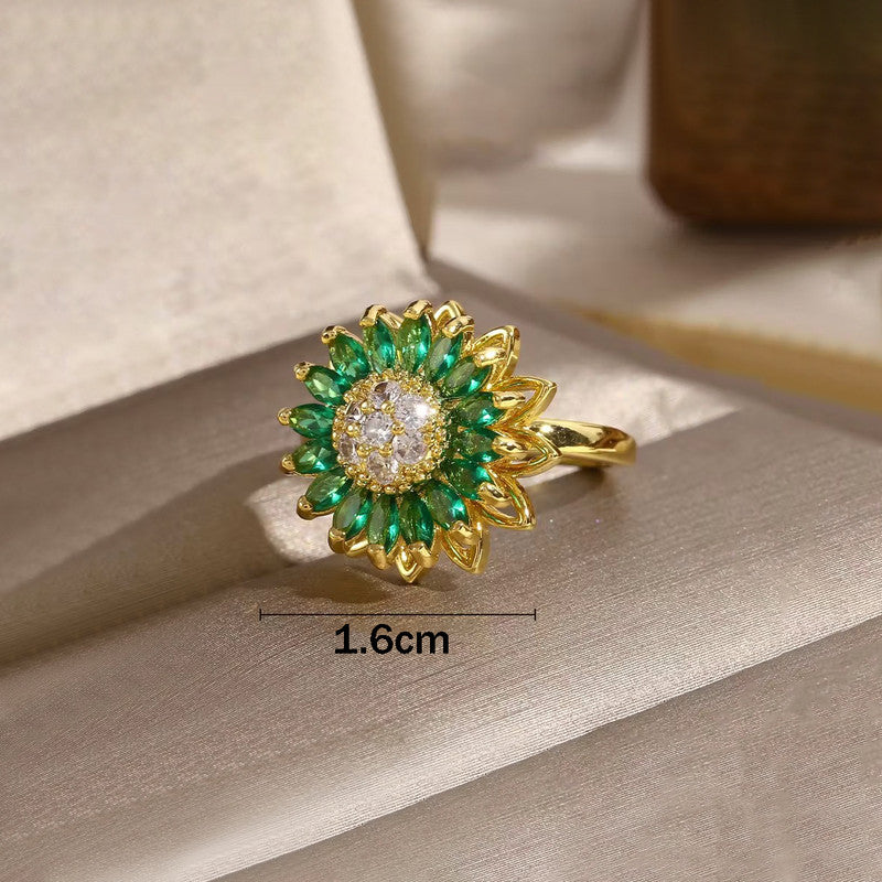 Gold Plated Star Shaped Green Rotatable Adjustable Ring