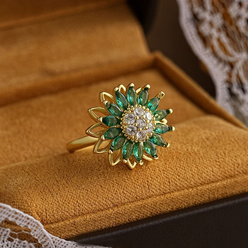 Gold Plated Star Shaped Green Rotatable Adjustable Ring