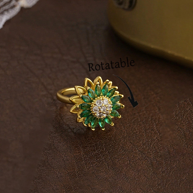 Gold Plated Star Shaped Green Rotatable Adjustable Ring