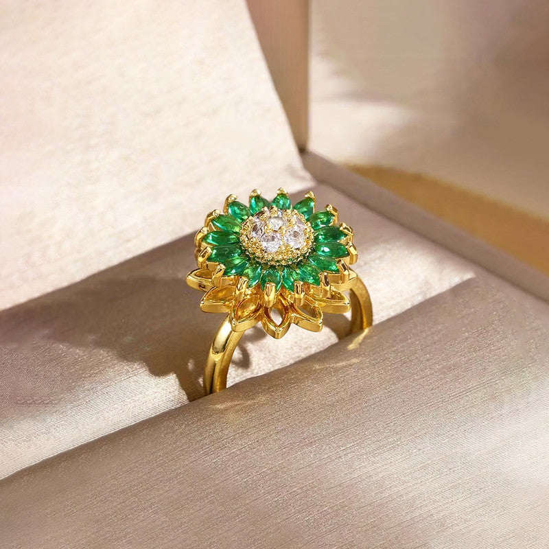 Gold Plated Star Shaped Green Rotatable Adjustable Ring