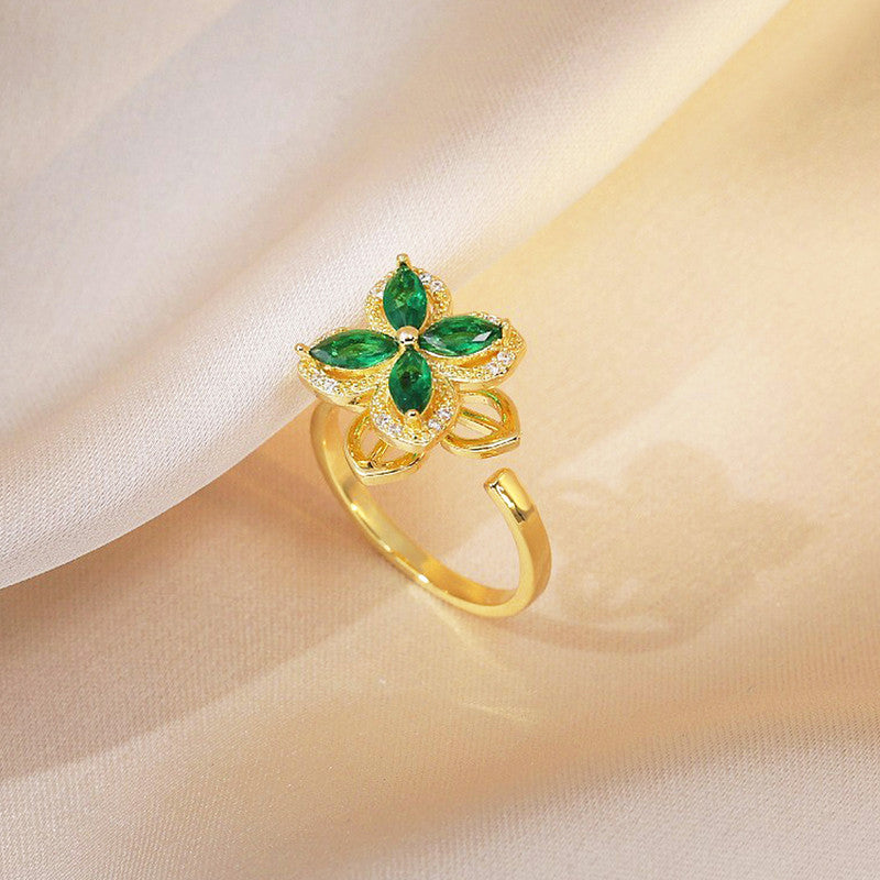 Gold Plated contemporary Style Green Rotatable Adjustable Ring