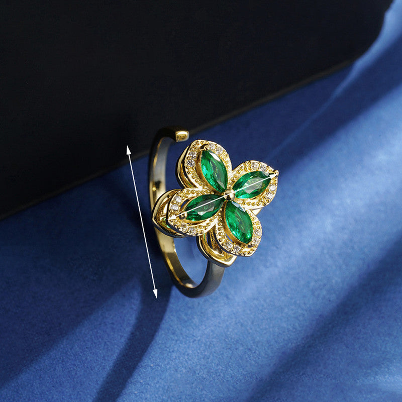 Gold Plated contemporary Style Green Rotatable Adjustable Ring