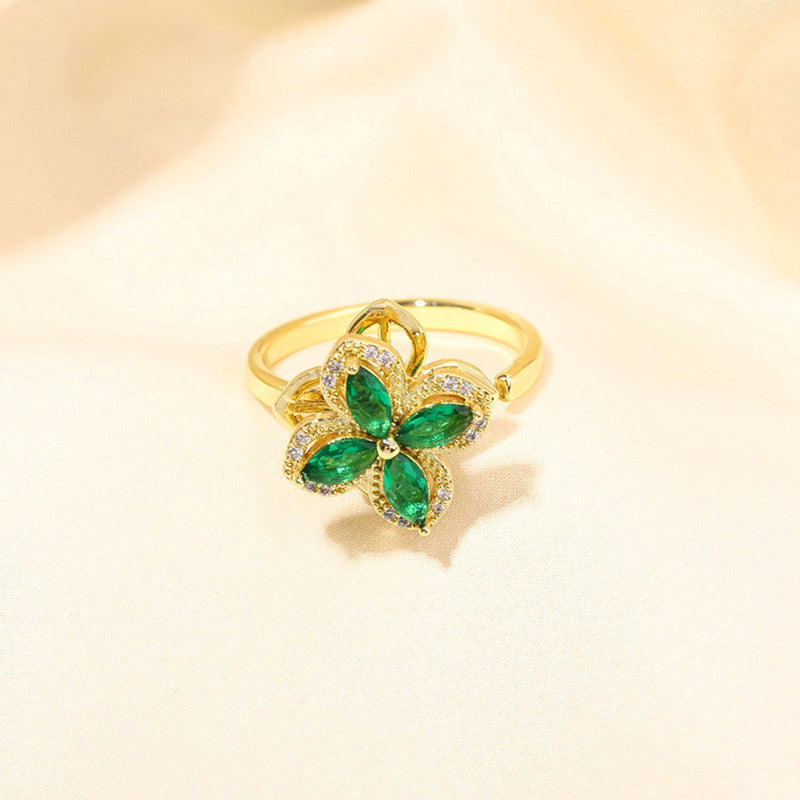 Gold Plated contemporary Style Green Rotatable Adjustable Ring