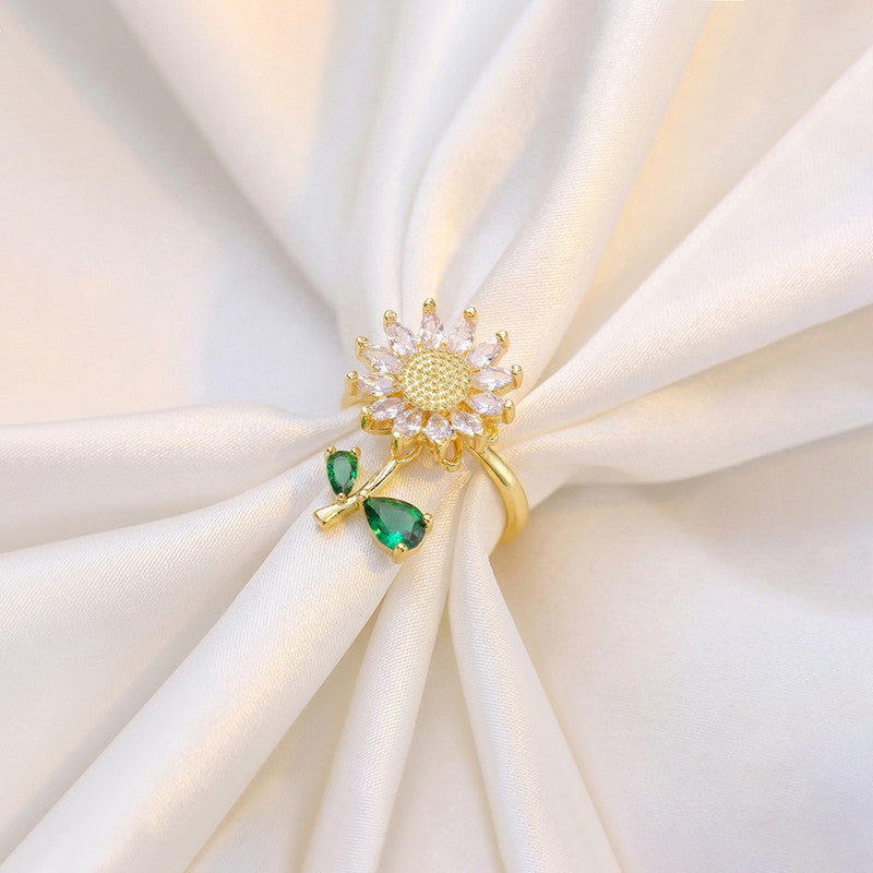 Gold Plated Floral Style Multicolor Rotatable Adjustable Ring