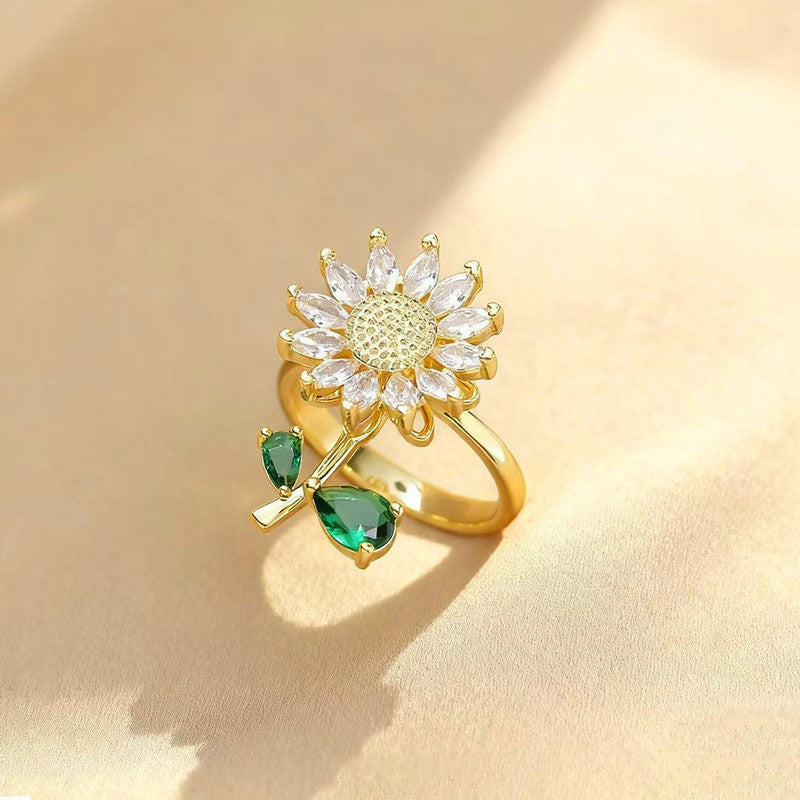 Gold Plated Floral Style Multicolor Rotatable Adjustable Ring