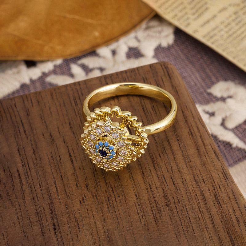 Gold Plated Evil Eye Themed Rotatable Adjustable Ring