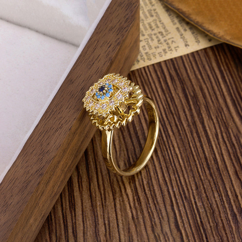 Gold Plated Evil Eye Themed Rotatable Adjustable Ring