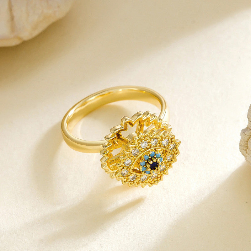Gold Plated Evil Eye Themed Rotatable Adjustable Ring