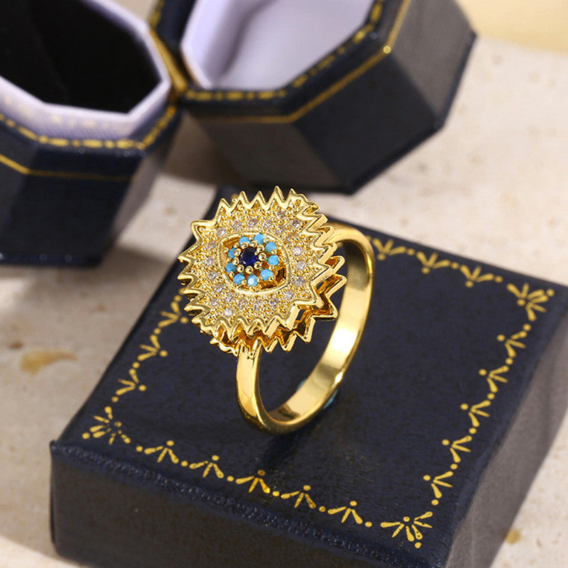 Gold Plated Evil Eye Themed Rotatable Adjustable Ring