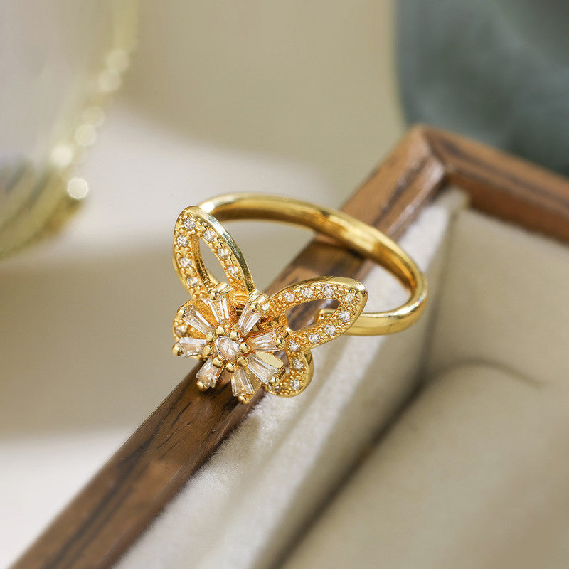 Gold Plated Butterfly Shaped Rotatable Adjustable Ring