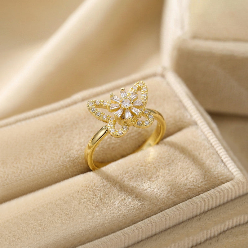 Gold Plated Butterfly Shaped Rotatable Adjustable Ring