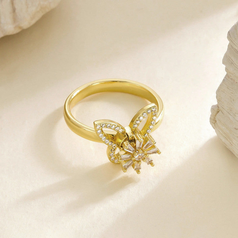 Gold Plated Butterfly Shaped Rotatable Adjustable Ring