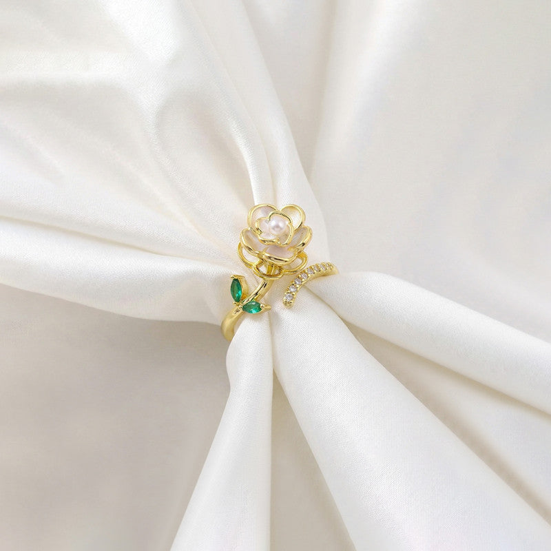 Gold Plated Floral Style Multicolor Rotatable Adjustable Ring