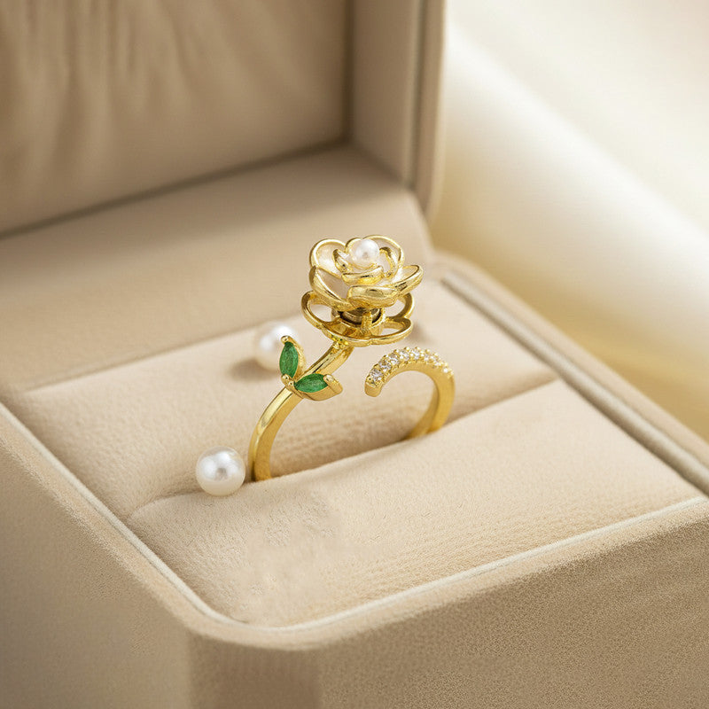 Gold Plated Floral Style Multicolor Rotatable Adjustable Ring