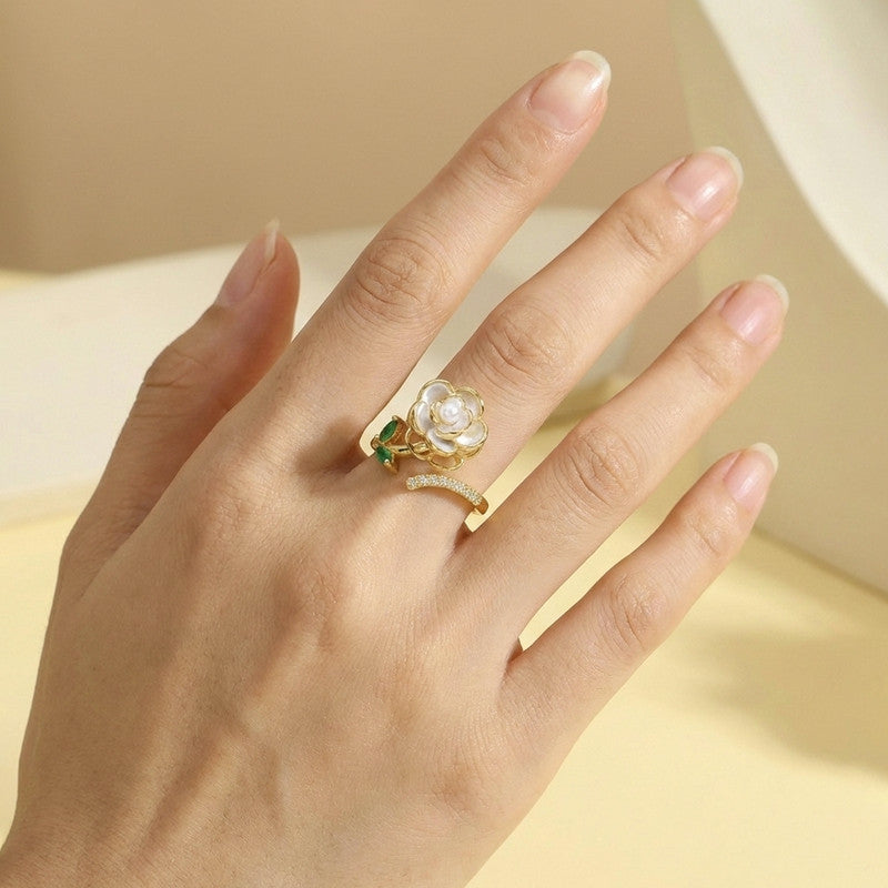 Gold Plated Floral Style Multicolor Rotatable Adjustable Ring