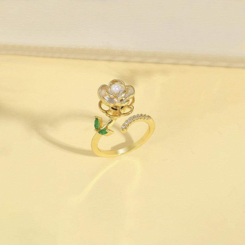 Gold Plated Floral Style Multicolor Rotatable Adjustable Ring