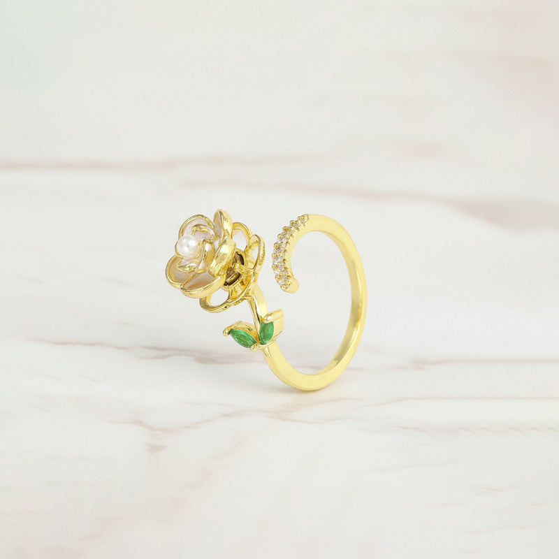 Gold Plated Floral Style Multicolor Rotatable Adjustable Ring