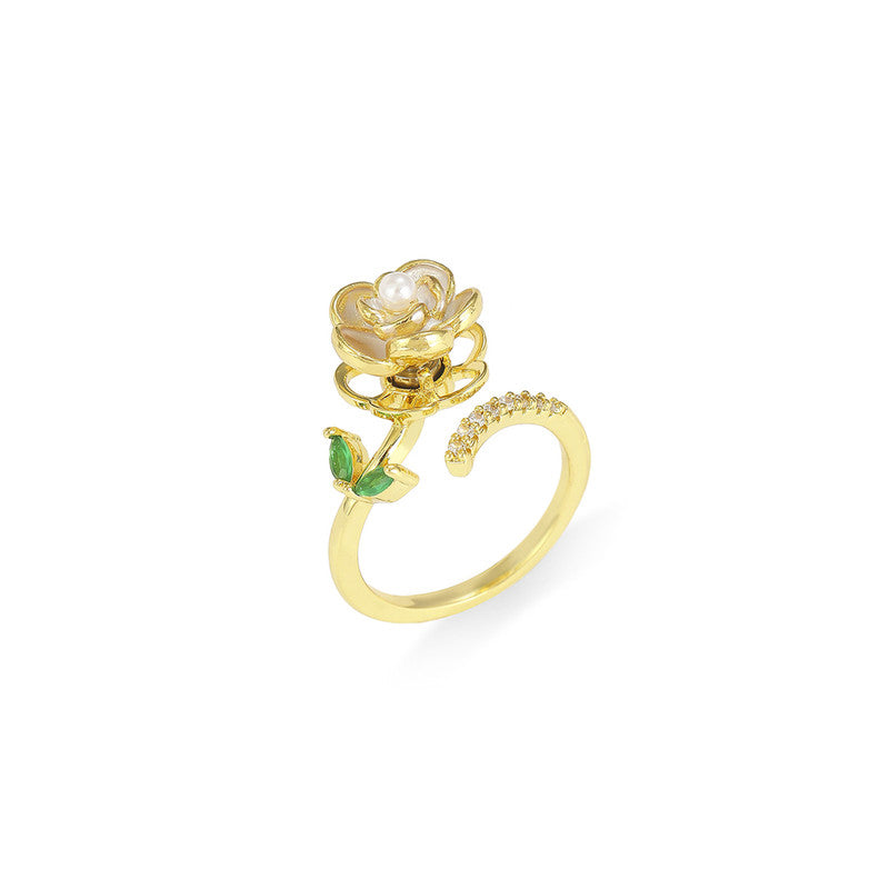 Gold Plated Floral Style Multicolor Rotatable Adjustable Ring