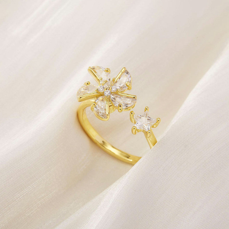 Gold Plated Floral Style Rotatable Adjustable Ring