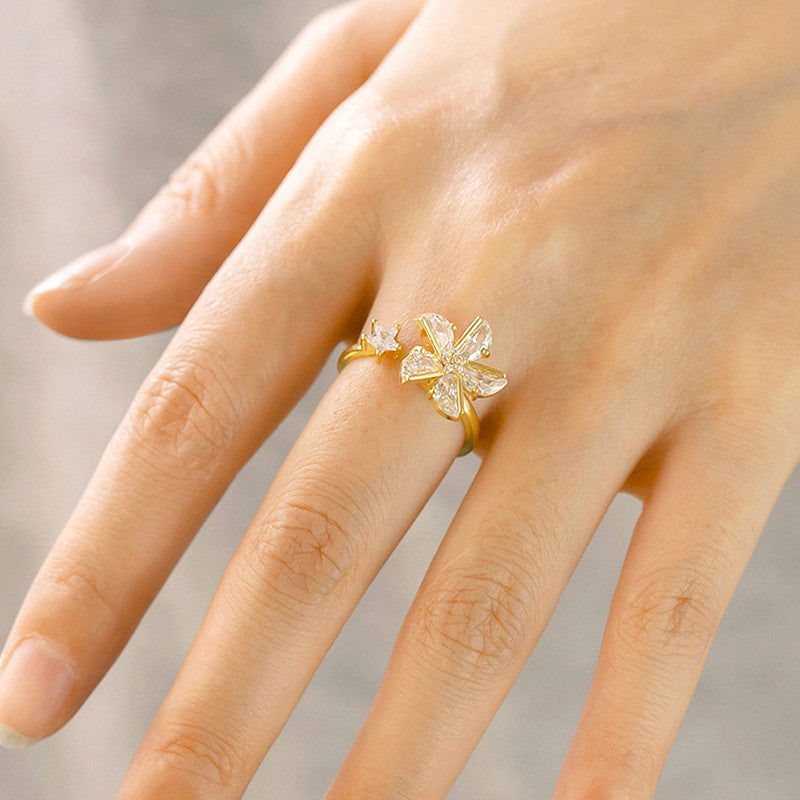 Gold Plated Floral Style Rotatable Adjustable Ring
