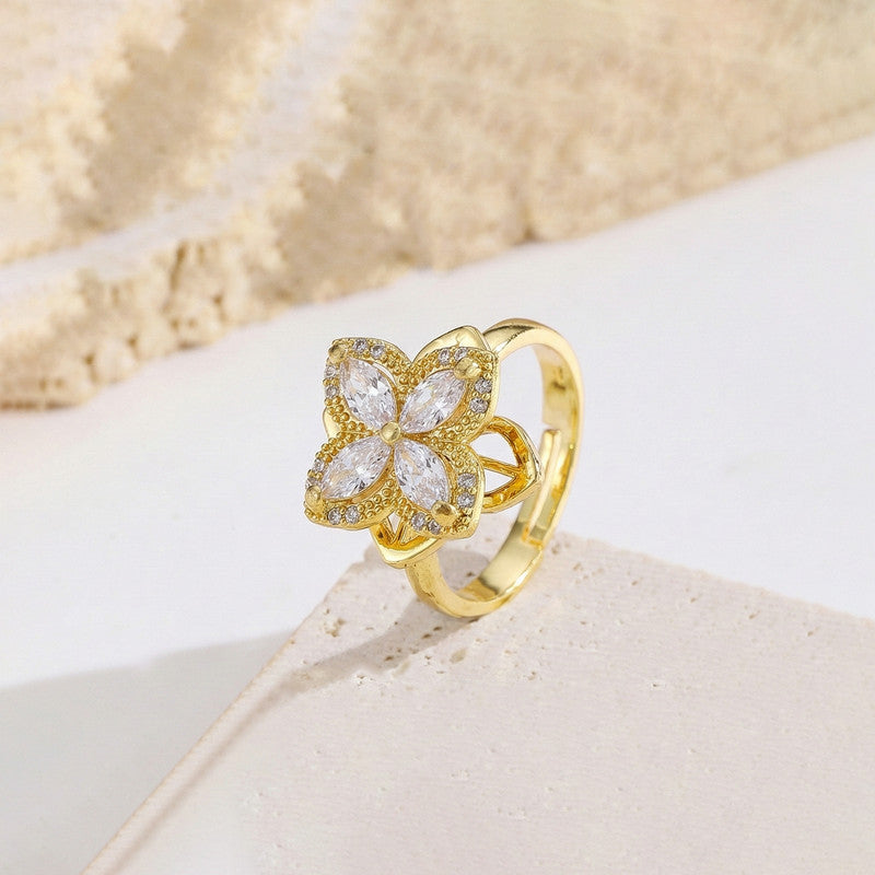 Gold Plated Contemporary Style White Rotatable Adjustable Ring