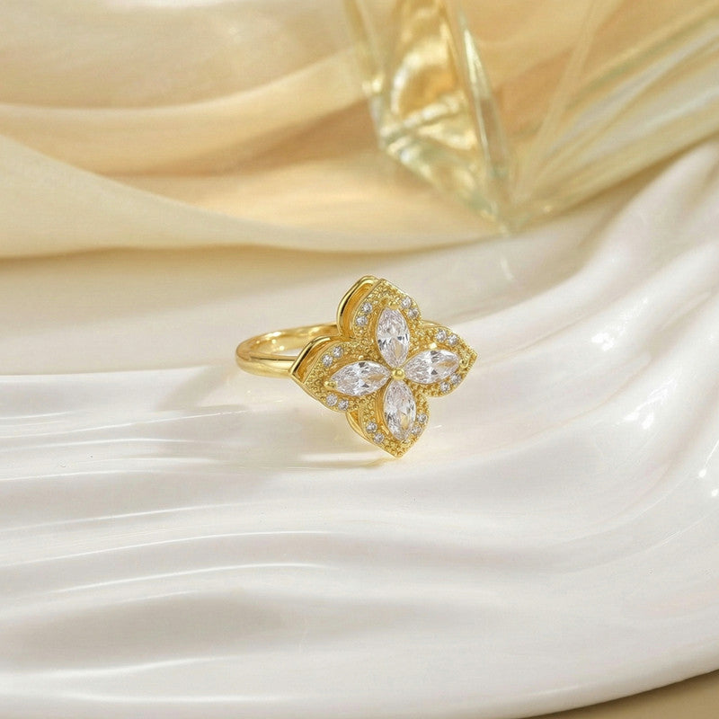 Gold Plated Contemporary Style White Rotatable Adjustable Ring