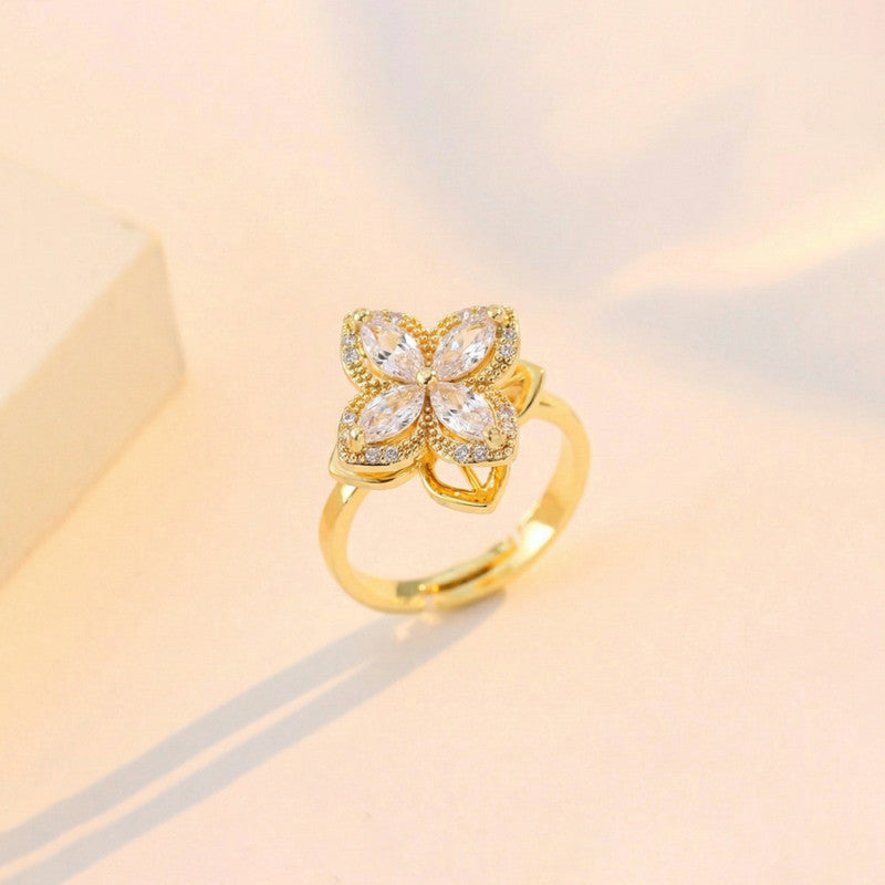 Gold Plated Contemporary Style White Rotatable Adjustable Ring