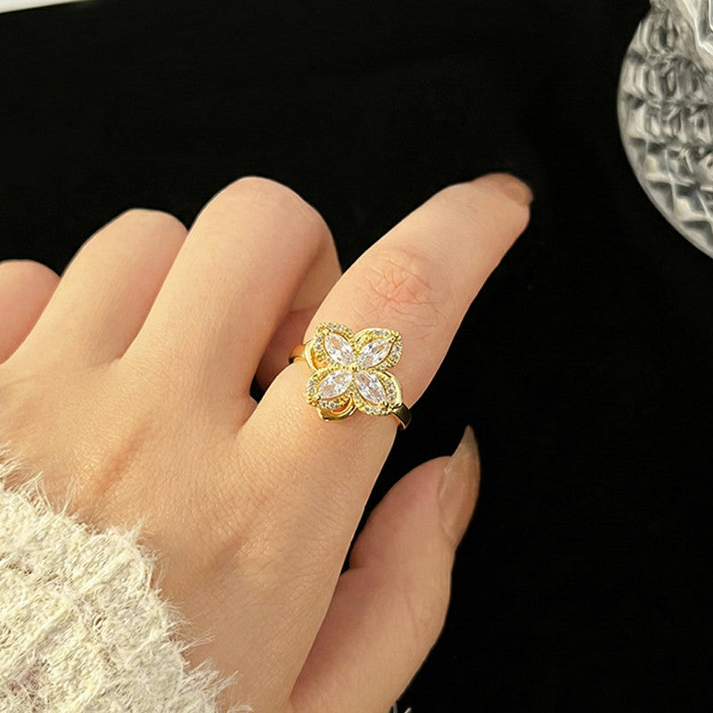 Gold Plated Contemporary Style White Rotatable Adjustable Ring