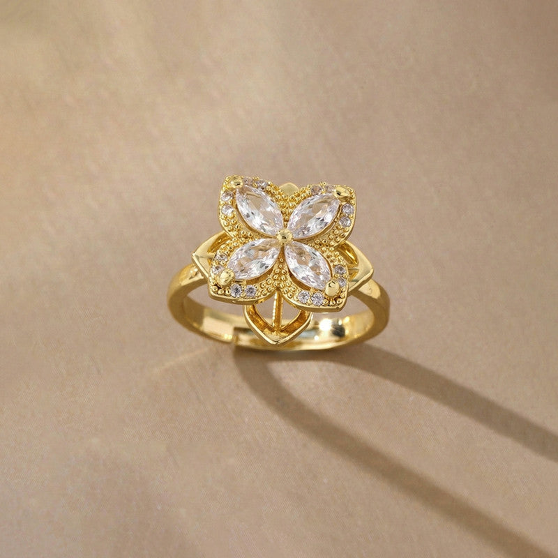 Gold Plated Contemporary Style White Rotatable Adjustable Ring