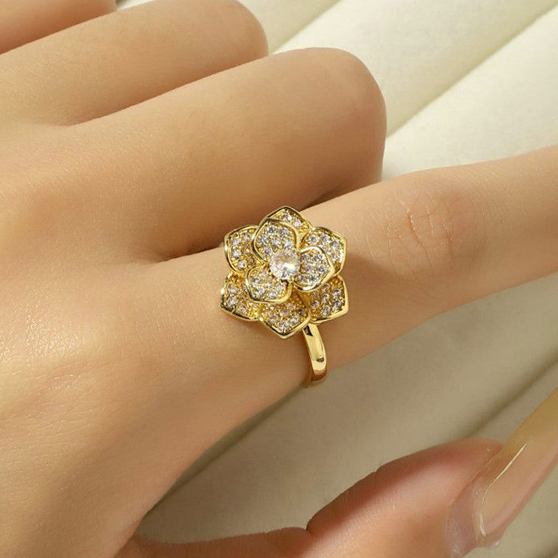 Gold Plated Floral Shaped Rotatable Adjustable Ring