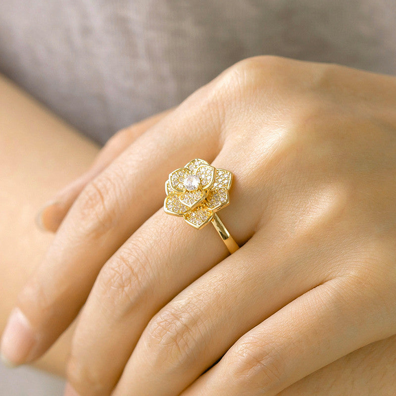 Gold Plated Floral Shaped Rotatable Adjustable Ring